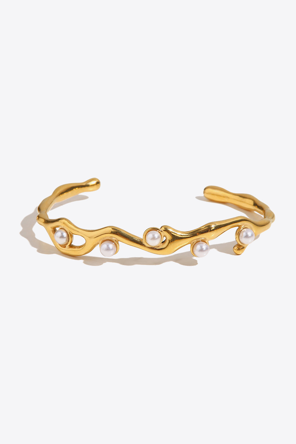 Inlaid Synthetic Pearl Open Bracelet Trendsi