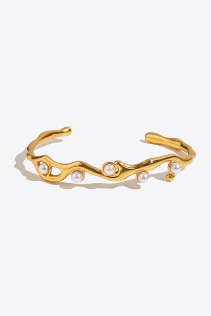 Inlaid Synthetic Pearl Open Bracelet Trendsi