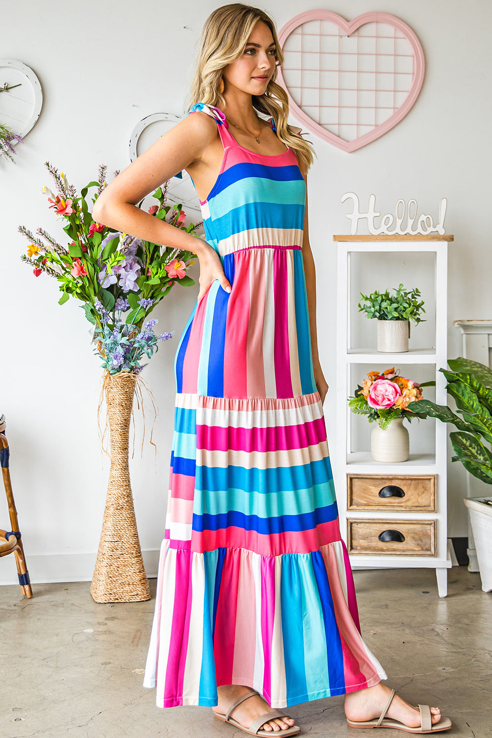 Striped Sleeveless Maxi Dress Trendsi