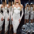 Tight-fitting Long-sleeved Party Mid-length Dress aclosy