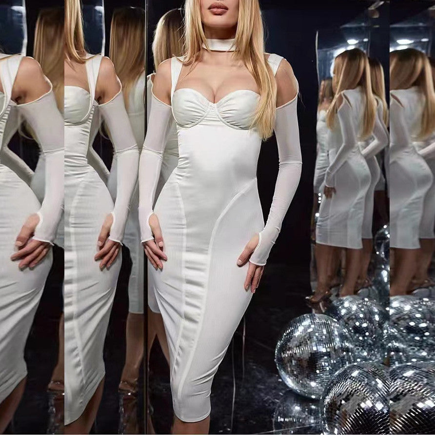 Tight-fitting Long-sleeved Party Mid-length Dress aclosy