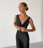 Chic Backless Ice Cream Sof Black Dress aclosy