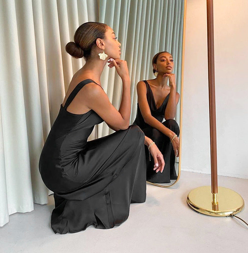 Chic Backless Ice Cream Sof Black Dress aclosy