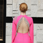 Backless Fringed Diamond Bandage Dress aclosy