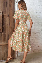 Floral V-Neck Front Slit Dress Trendsi