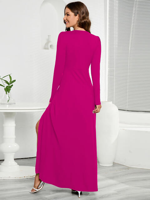 V-Neck Long Sleeve Split Dress Trendsi