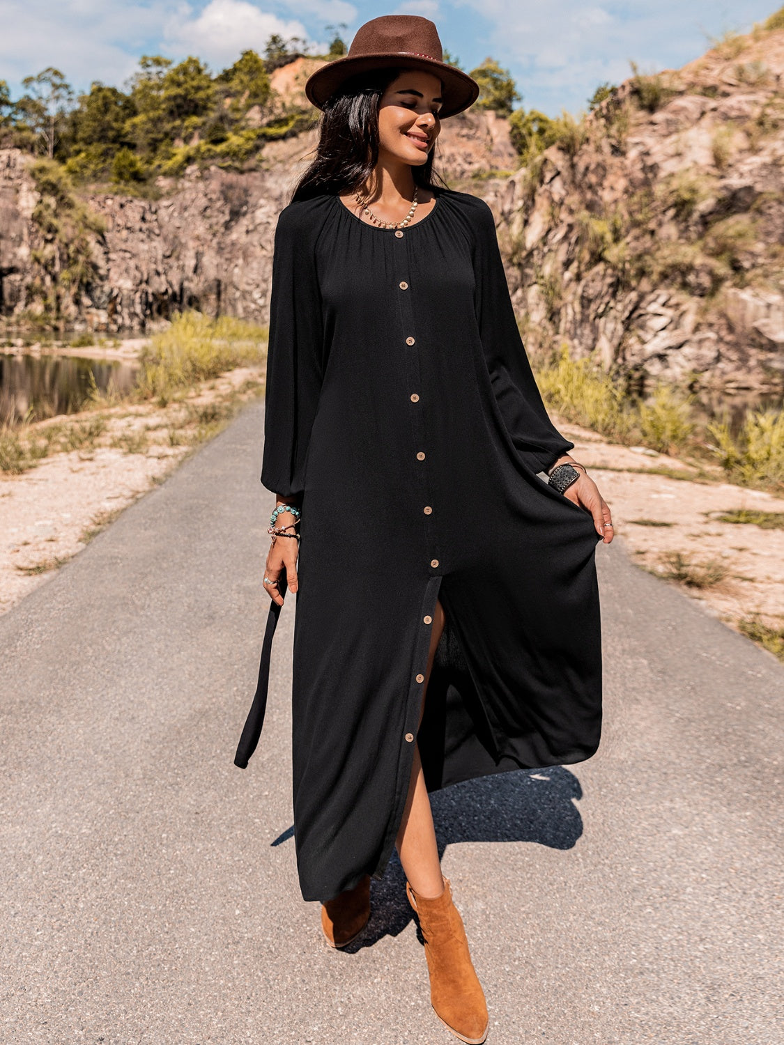 Long Sleeve Round Neck Dress Trendsi