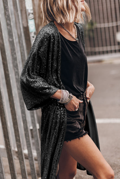 Sequin Open Front Duster Cardigan Trendsi