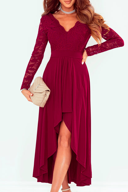 Lace High-Low V-Neck Dress Trendsi