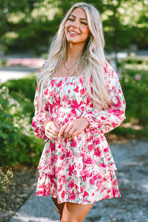 Floral Square Neck Layered Dress Trendsi