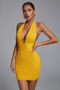 Lemily Knitted Deep V-Neck Halter Bandage dress aclosy
