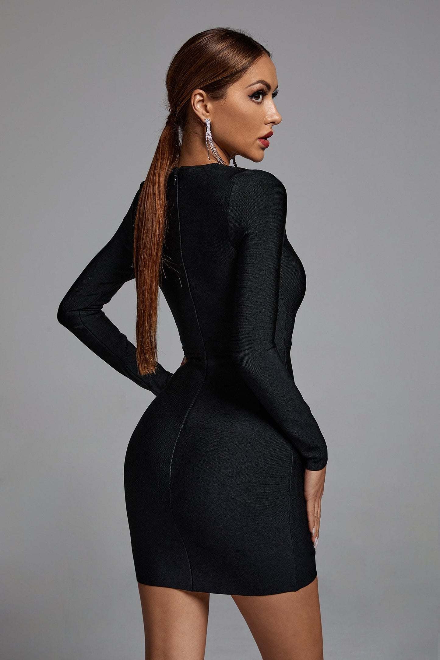 Elite V Neck Mesh Mini Dress Set-Black Trendsi