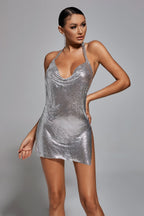 Backless Diamante Mesh Mini Party Dress-ALYIA aclosy