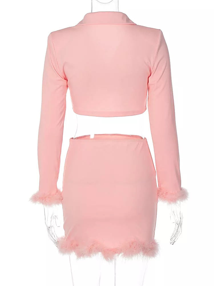 FEATHER TRIM MINI SKIRT aclosy