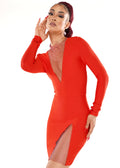 Elite V Neck Mesh Mini Dress Set-Red Trendsi