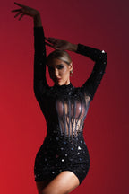 Diamonate Mini Corset Dress-Black aclosy