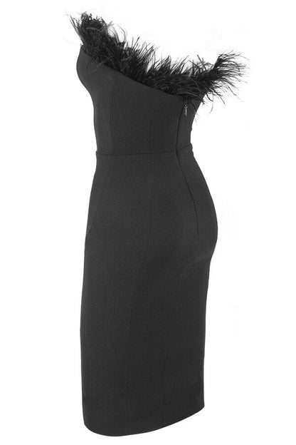 Chic Feather Midi Dress-Black Aclosy