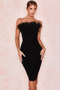 Chic Feather Midi Dress-Black Aclosy