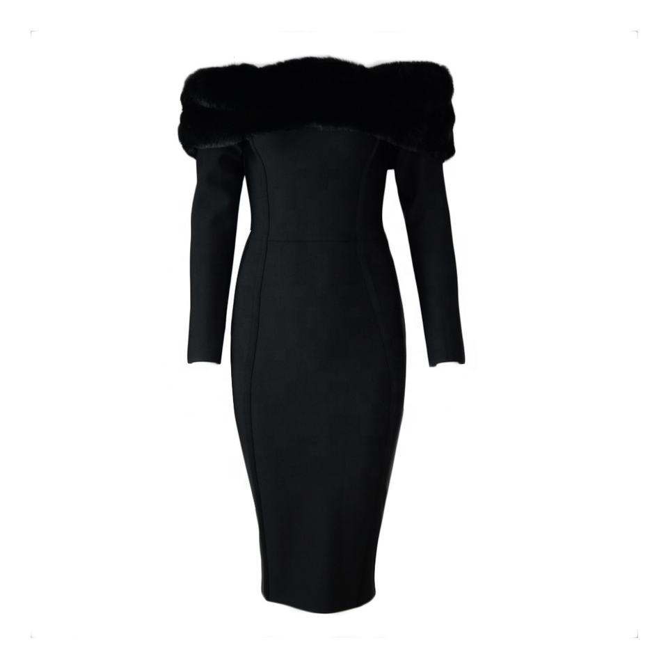 Word Shoulder Feather Collar Bandage Dress aclosy