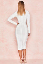 Cut-Out Long Sleeves Party Bandage Clubwear Midi Dress aclosy