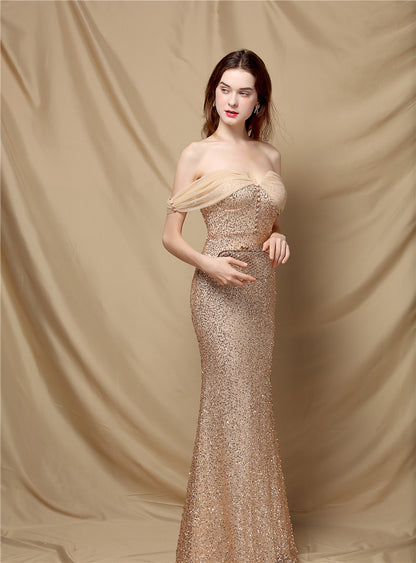 Women's Elegant Banquet Classic Mermaid Velvet Evening Dress aclosy