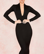 Full Sleeve Bandage party Dress-Black aclosy