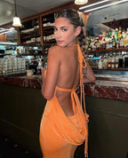 Lace Up Temperament Long Skirt With Neck Hanging Dress Aclosy