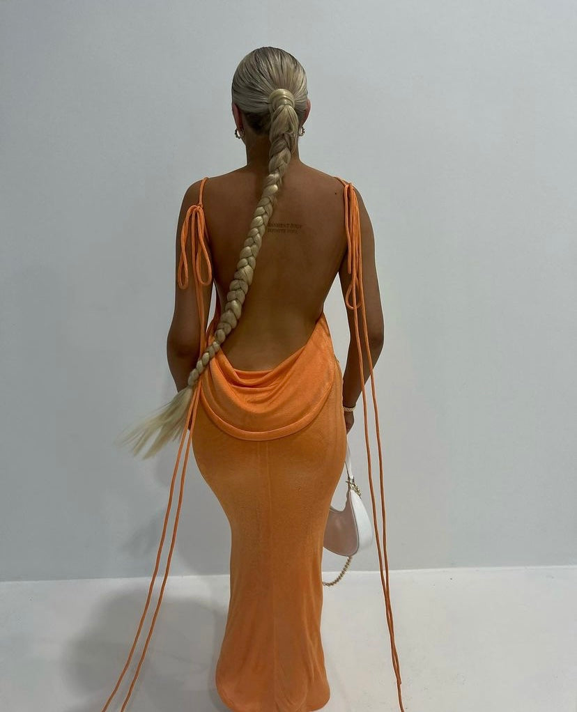 Lace Up Temperament Long Skirt With Neck Hanging Dress Aclosy