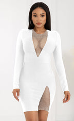 Elite V Neck Mesh Mini Dress Set-White Trendsi