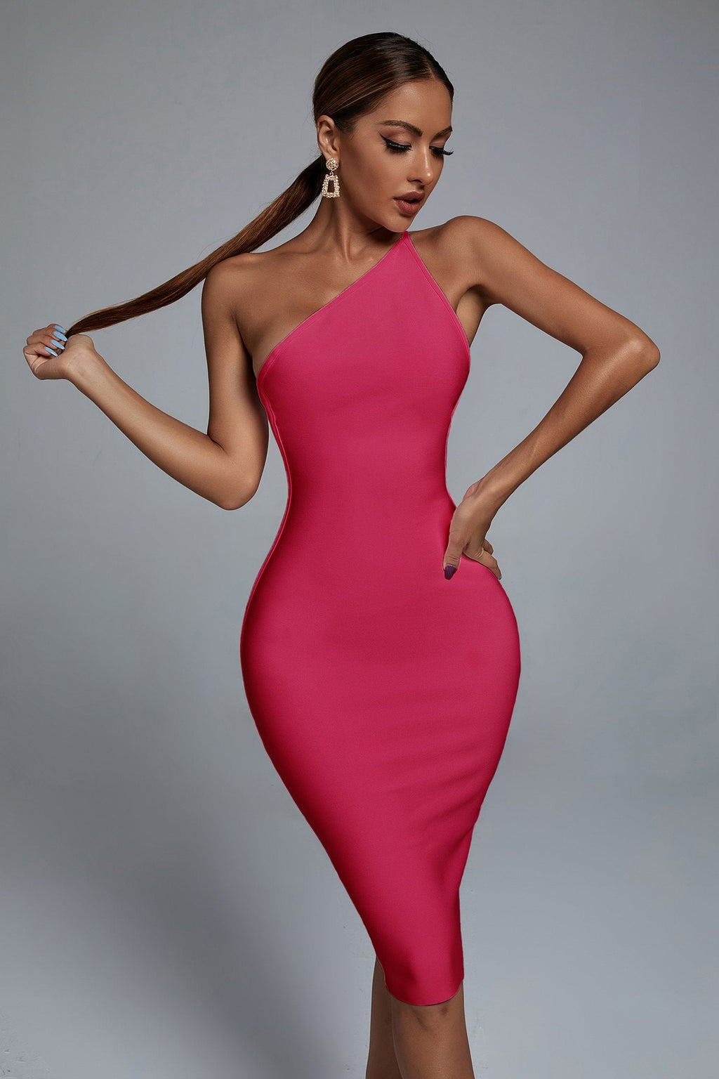 Lura One Shoulder Midi Cocktail Dress aclosy
