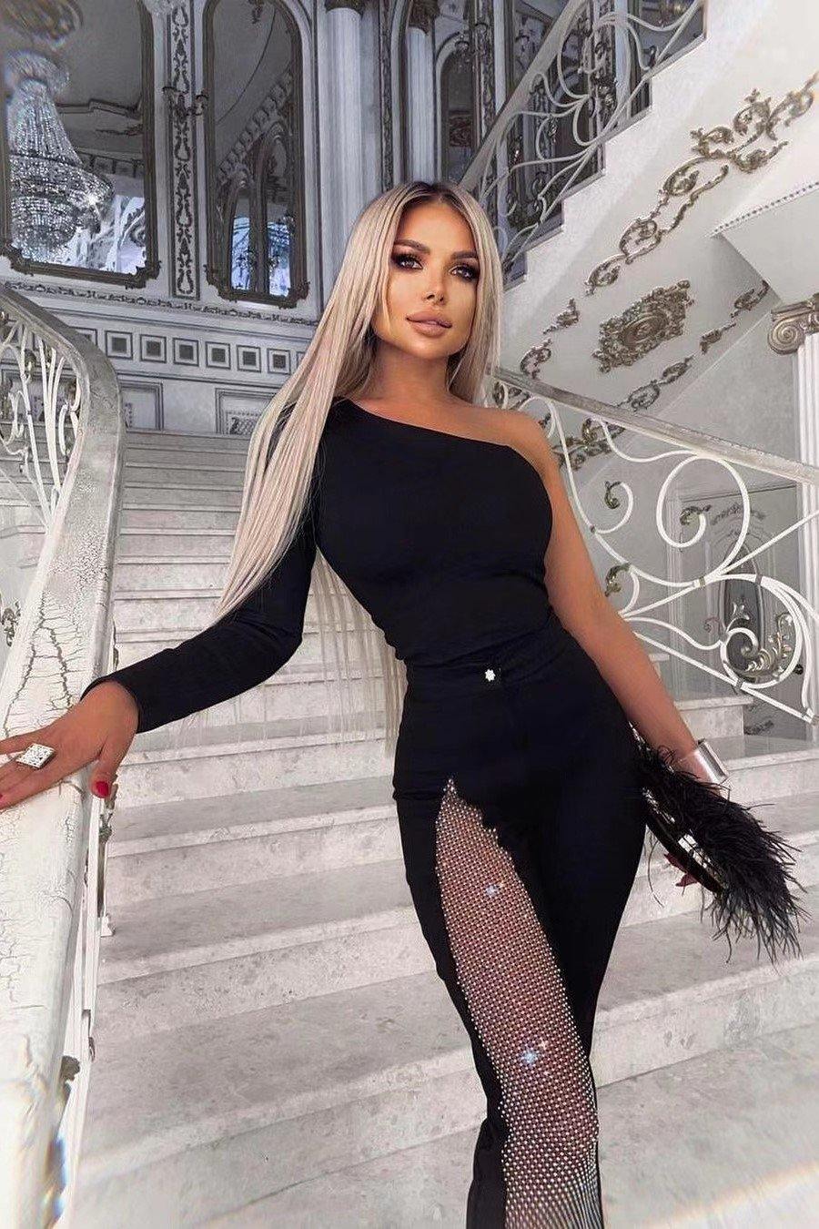 One-shoulder Diamond Jumpsuit aclosy