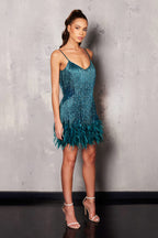 LOTTIE TEAL DRESS-WHITE aclosy