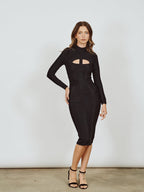 Cut-Out Long Sleeves Party Bandage Clubwear Midi Dress aclosy