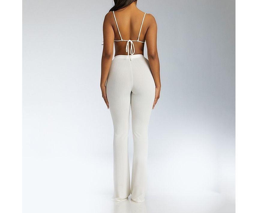 Lace-up Bust And Flared Trousers Suit aclosy