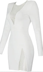 Elite V Neck Mesh Mini Dress Set-White Trendsi