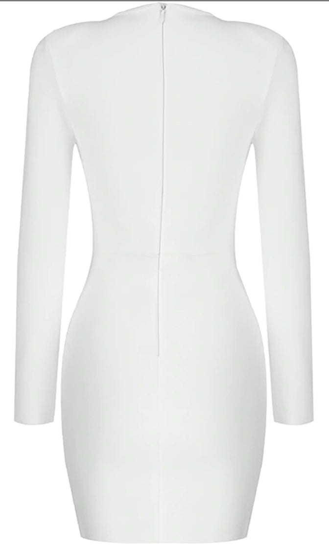 Elite V Neck Mesh Mini Dress Set-White Trendsi