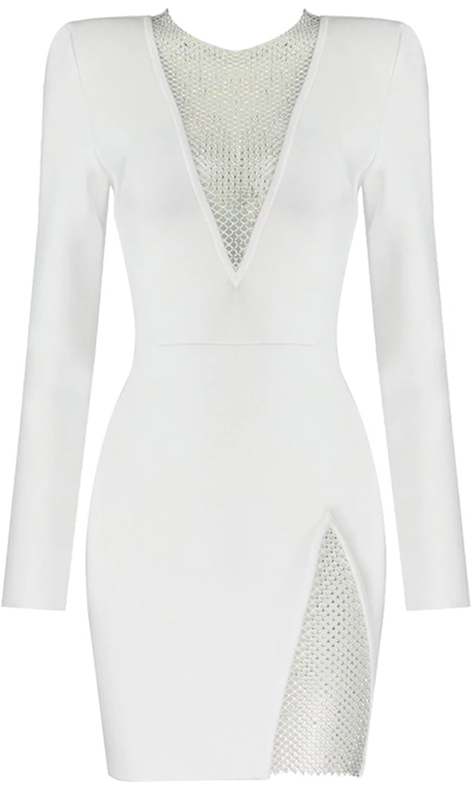 Elite V Neck Mesh Mini Dress Set-White Trendsi