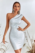 Lemiya Metallic Mini Bandage Dress-Silver aclosy
