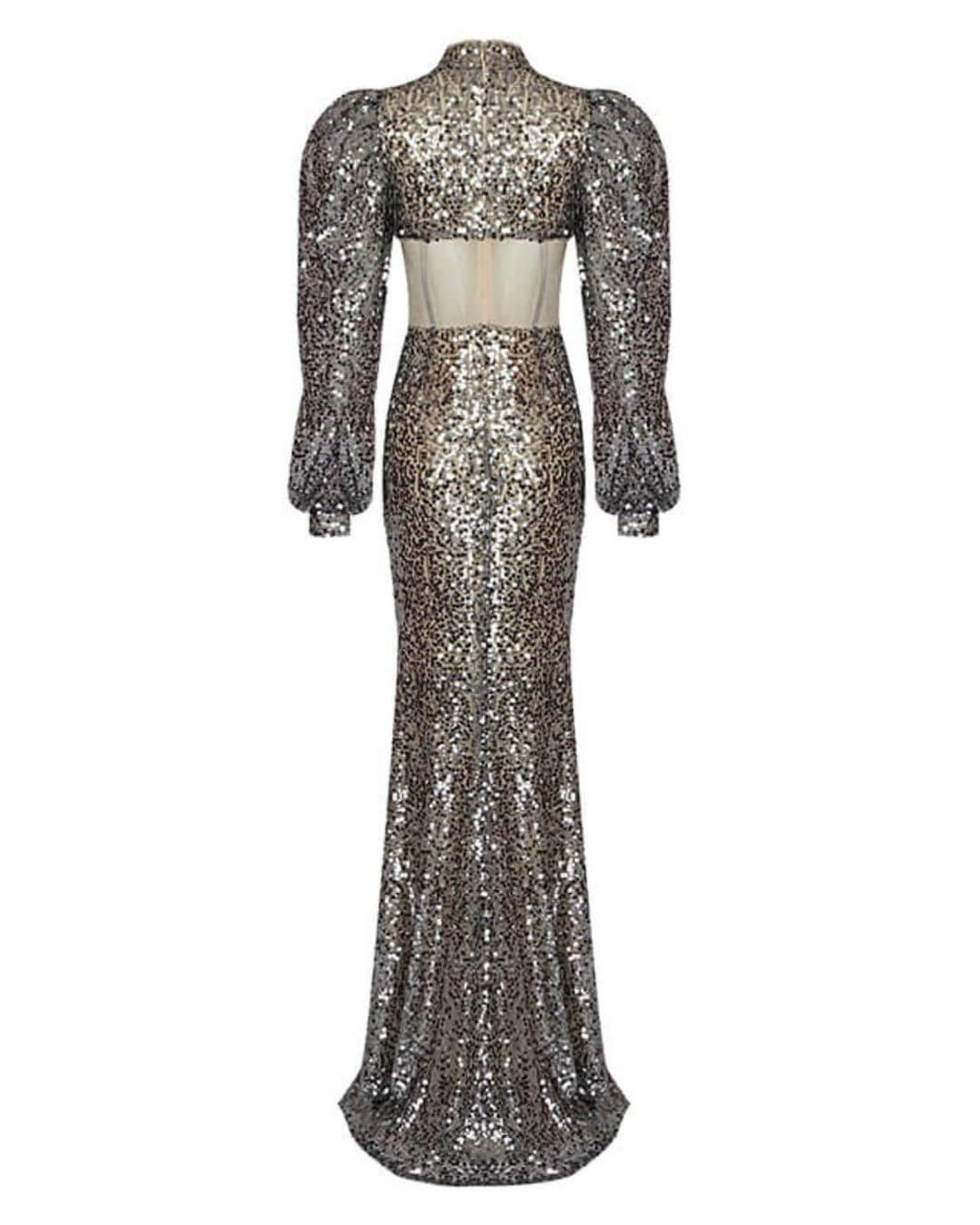 Bride Puff Sleeves Prom Dress-Silver aclosy