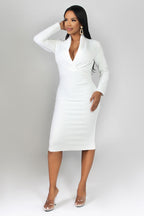 Full Sleeve Bandage party Dress-White aclosy