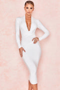 Full Sleeve Bandage party Dress-White aclosy