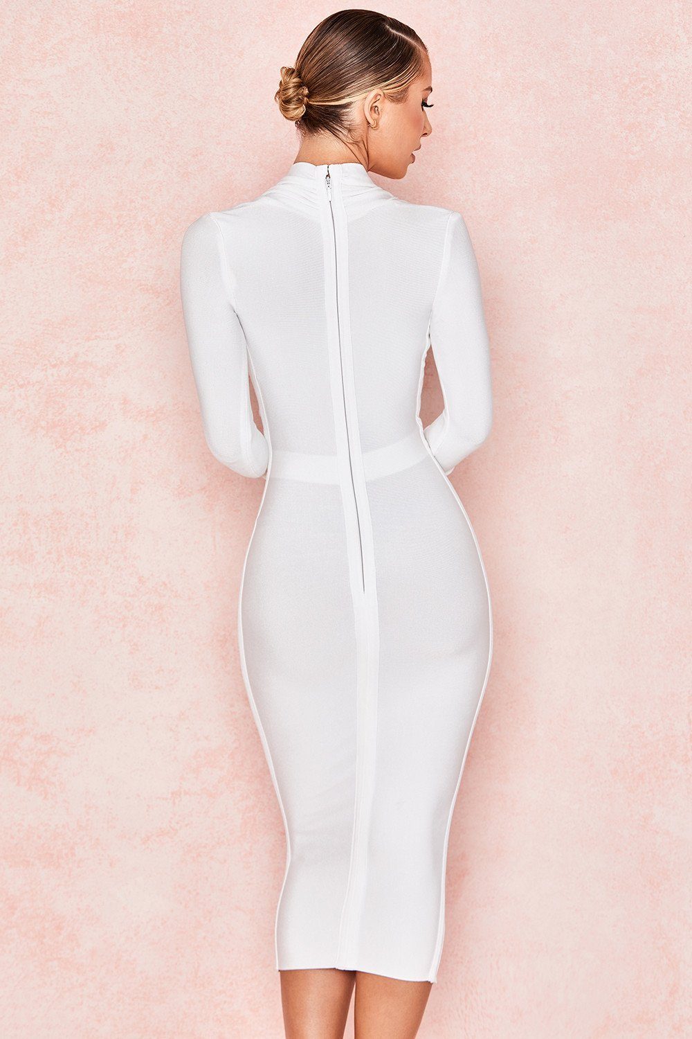 Full Sleeve Bandage party Dress-White aclosy