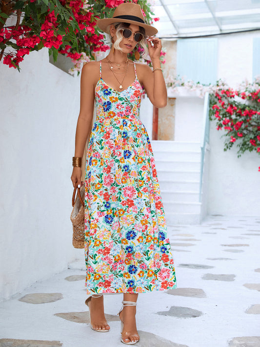 Floral Crisscross Backless Split Dress Trendsi