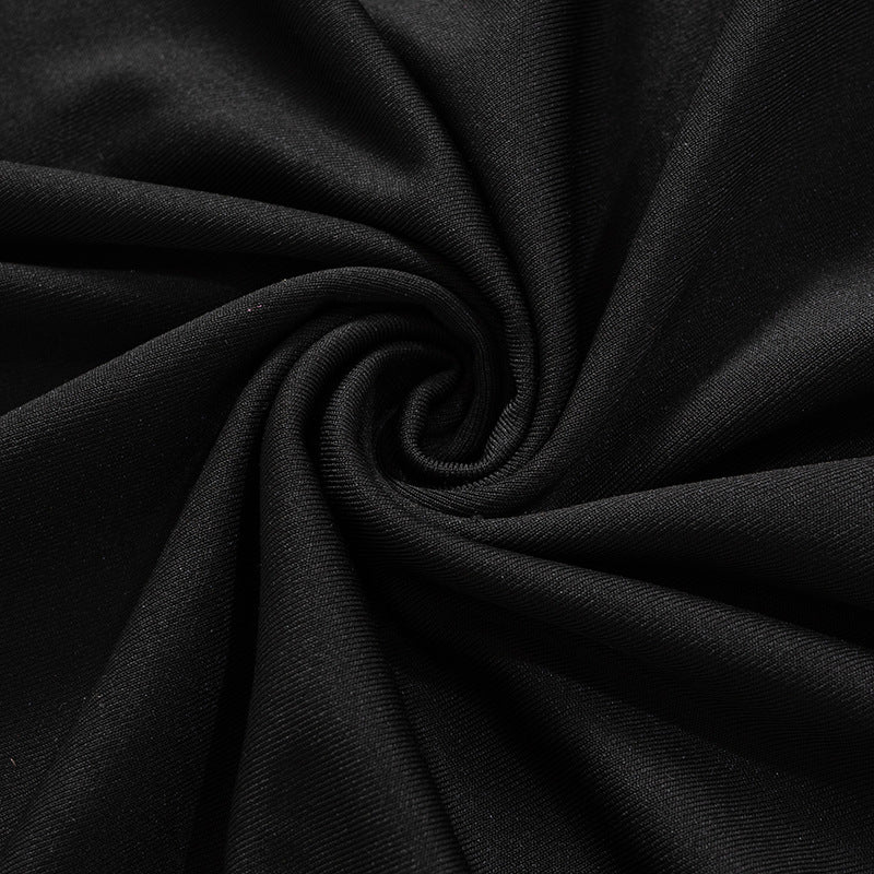 Hollow Out Navel Long Sleeve Fishtail Skirt-Black aclosy