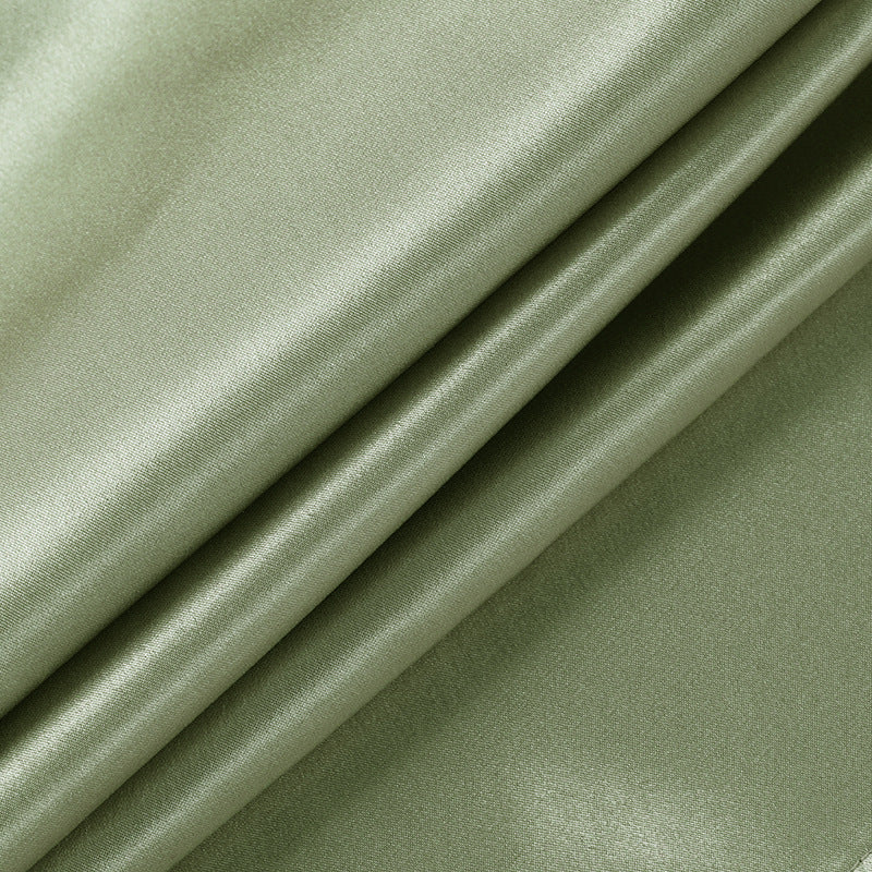 Satin V-neck Side Gathered Dress-Green aclosy