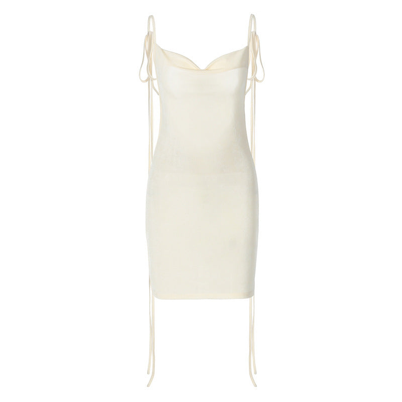 Elite Back Less Lace Fitting High Waist Dress-White aclosy