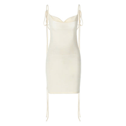 Elite Back Less Lace Fitting High Waist Dress-White aclosy