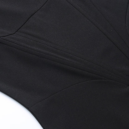 FUR BLACK STRAPLESS CORSET DRESS aclosy