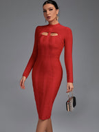 Cut-Out Long Sleeves Party Bandage Clubwear Midi Dress aclosy