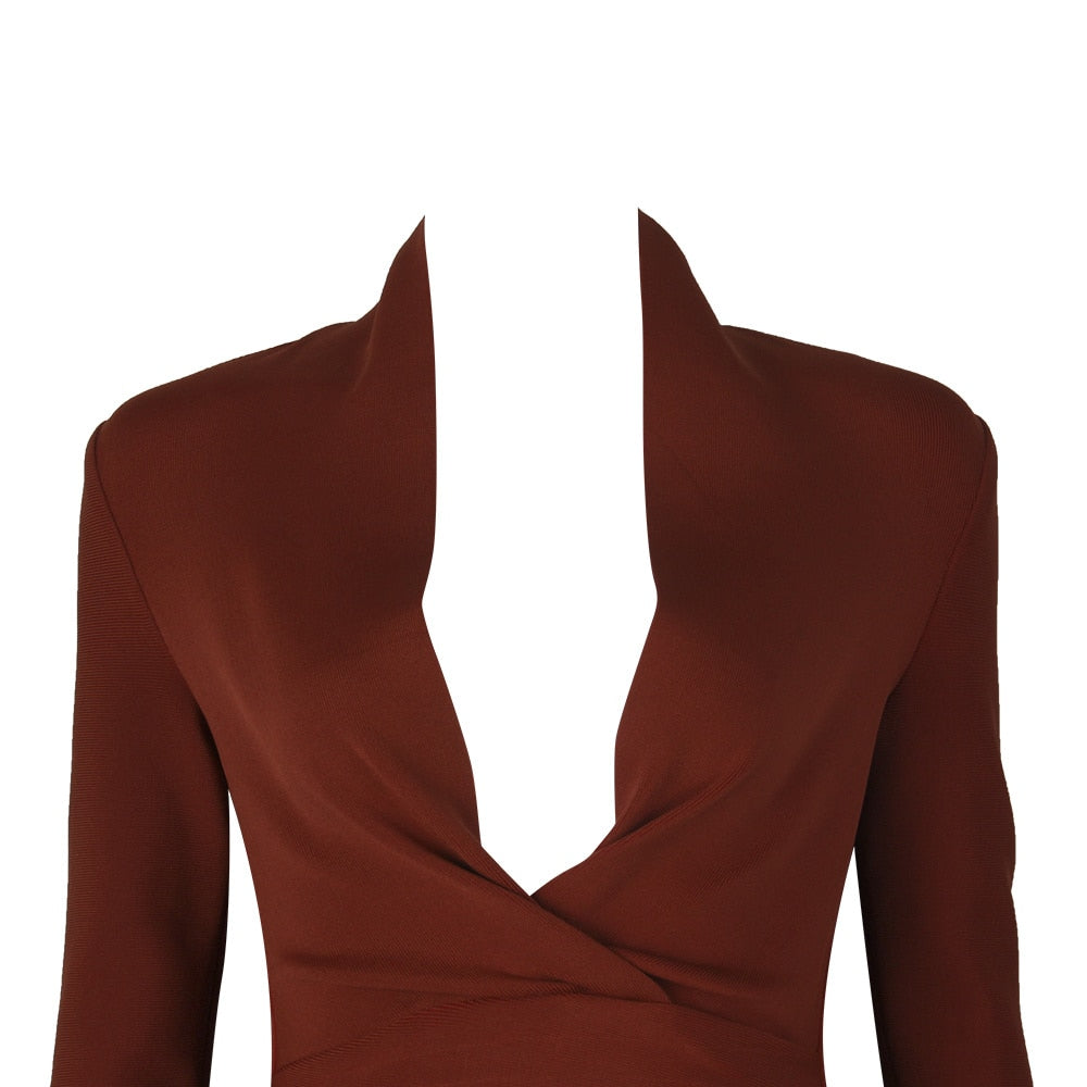 Full Sleeve Bandage party Dress-Brown aclosy